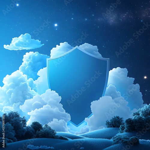 Shield Night Sky Clouds Landscape