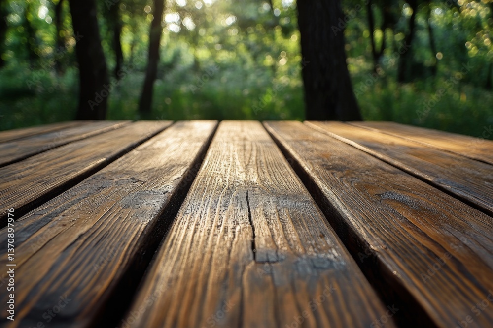 Fototapeta premium Empty wooden deck in a forest during daytime