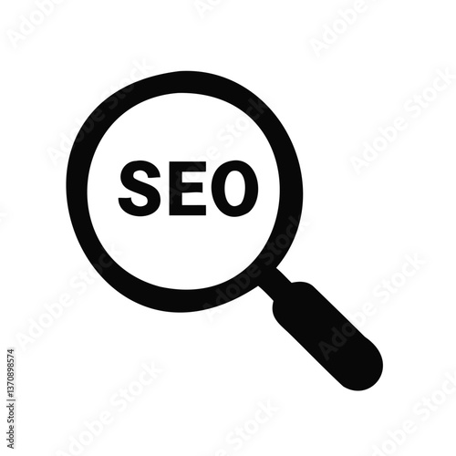 a clean and minimalist vector illustration of an SEO (Search Engine Optimization) icon. The design should convey the concept of searching or optimizing content for better visibility online.