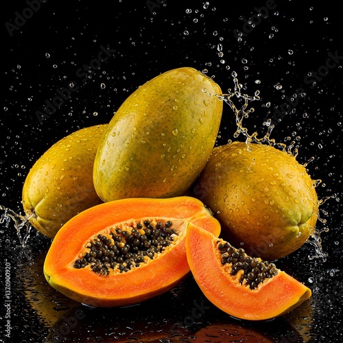 Fresh papaya fruit with its slices in water
