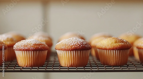 Freshly Baked Vanilla Cupcakes Cooling on a Wire Rack in a Cozy Kitchen Setting