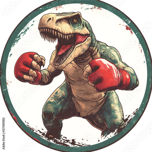 An isolated MMA fighter dinosaur on white background, Vector, PNG, T-shirt design