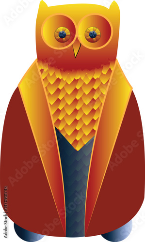 Wise owl cartoon illustration denoting schooling, university, education, wisdom.