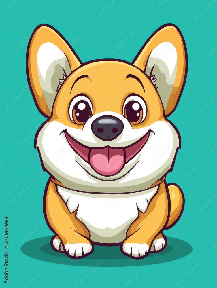 Happy Corgi Dog Caricature with Exaggerated Features and Playful Expression on Bright Background Happy Corgi Dog Caricature with Exaggerated Features and Playful Expression on Bright Background