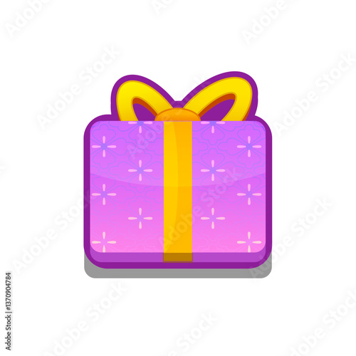 A vibrant, cartoon-style gift box icon with ribbon. Perfect for games, apps, loot crates, rewards, or in-game purchases. Enhance your UI with this eye-catching present icon