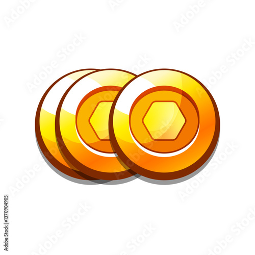 Icon gold coins casual, cartoon-style. Perfect for games, apps, loot crates, rewards, or in-game purchases.
