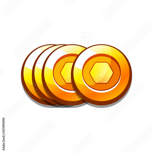 Icon gold coins casual, cartoon-style. Perfect for games, apps, loot crates, rewards, or in-game purchases.