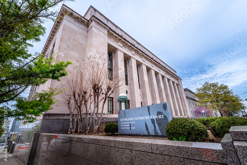 Front entrance to Tennessee Supreme Court building in spring in downtown Nashville