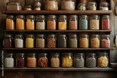 Wallpaper Mural A pantry filled with neatly organized jars of grains, pasta, and spices Torontodigital.ca