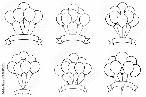  Bunch of Balloons Banner Outline Coloring Page Line Art Drawing