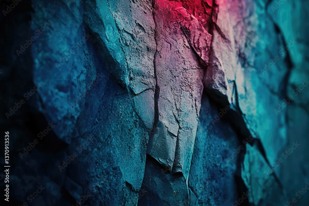 Abstract, close-up shot of a textured rock formation with striking color gradients, shifting from vibrant blue to a fiery red hue at the top. Abstract, close-up shot of a textured rock formation with striking color gradients, shifting from vibrant blue to a fiery red hue at the top.