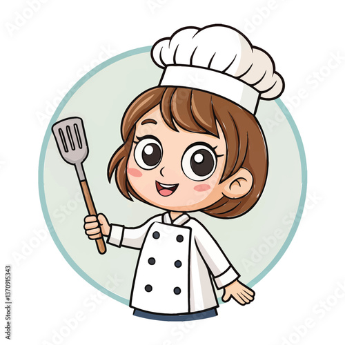Sweet Culinary Chef: A delightful cartoon chef, donned in a classic chef's hat and attire, cheerfully holds a spatula, ready for a culinary adventure.
