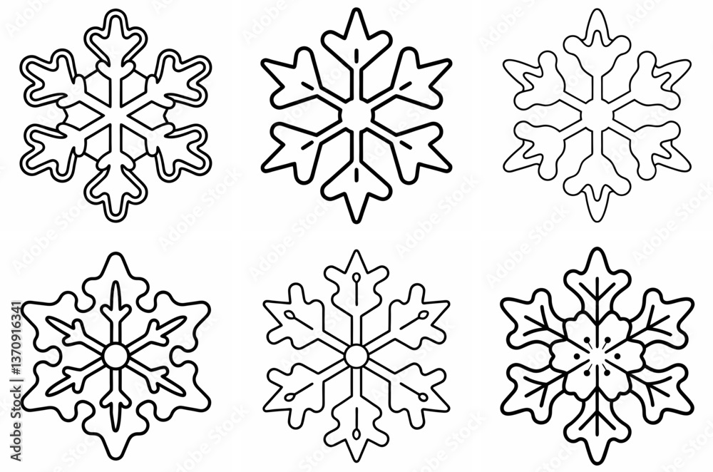 Fototapeta premium Snowflake shape gingerbread outline coloring book page line art drawing White background 