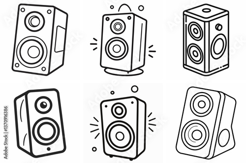Speaker Outline Coloring Book Page Line Art Drawing Set on White Background