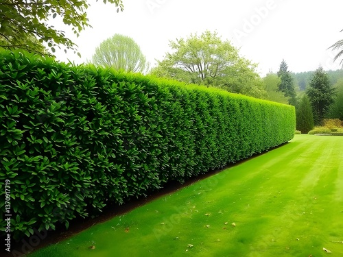 Lush Green Hedge and Lawn in Garden - Landscaping, Outdoor Scene, Nature's Beauty