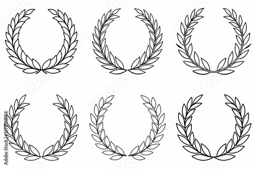Wreath of Laurels Outline Coloring Book Page Line Art Drawing Set on White Background
