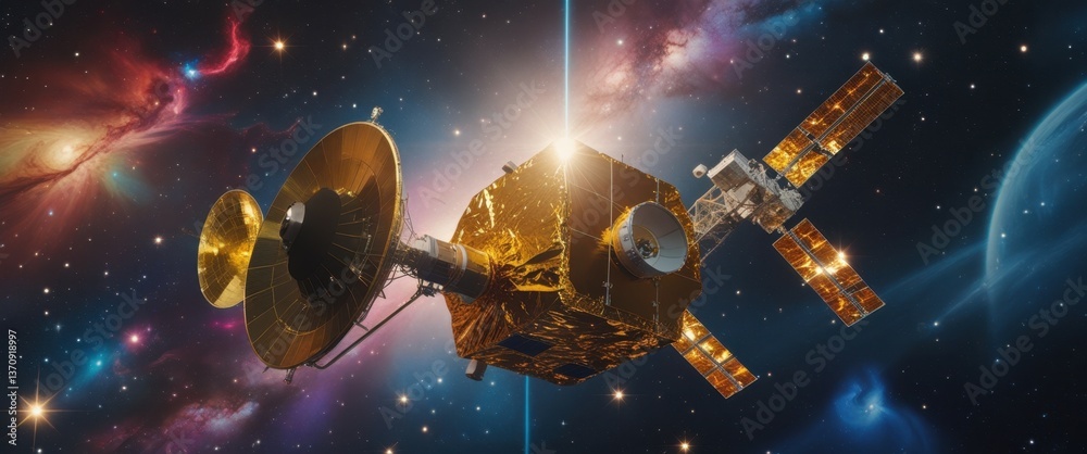 Fototapeta premium majestic satellite amidst celestial galaxy exploration