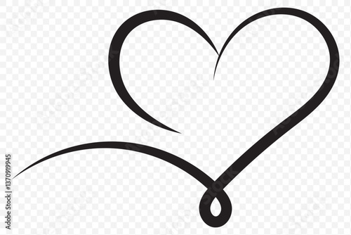 hand Gezeichnetes Herz and Geschwungene Linie. Heart continuous line drawing icons set, isolated vector illustration, human heart small tattoo, print  design single line on transparent background.