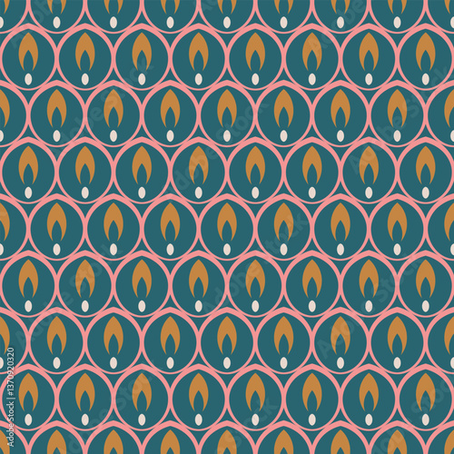 seamless pattern with stylized teardrop shapes inside circles. Retro geometric background for textile, bags, shirts, scarfs, dresses, wrapping