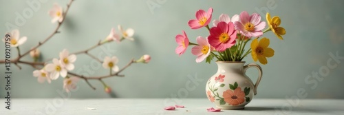 Wallpaper Mural Springtime bouquet of meadow flowers in a small floral ceramic vase, spring, blossoms, ceramic Torontodigital.ca