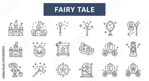 Fairy tale icons: castles, magic wands, pumpkins, carriages, and more!