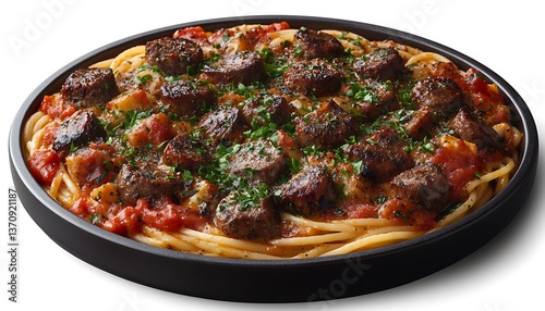 Delicious Pasta Dish With Cooked Meat And Tomato Sauce