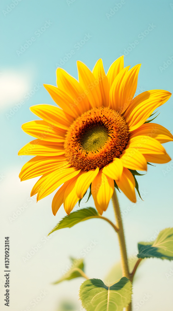 Obraz premium Close-Up of Vibrant Yellow Sunflower in Full Bloom on Soft Beige Background – Minimal Botanical Aesthetic Perfect for Nature, Floral Art, and Summer Decor Concepts