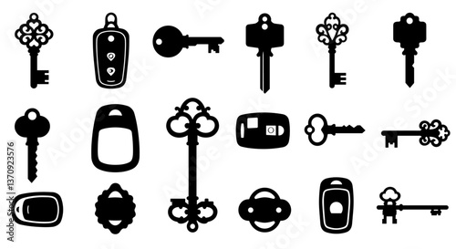 Collection of various keys, black and white.