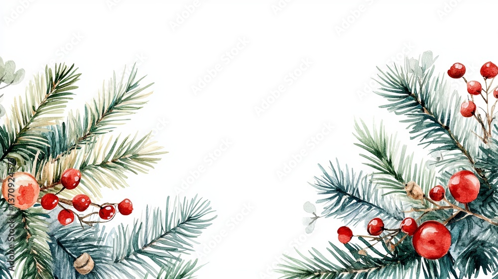 Elegant watercolor Christmas banner featuring fir branches and a blank space for personalized festive messages suitable for greeting cards and holiday invitations Elegant watercolor Christmas banner featuring fir branches and a blank space for personalized festive messages suitable for greeting cards and holiday invitations