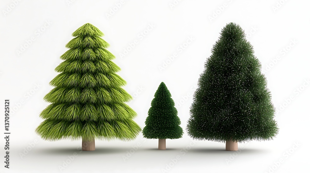 Fototapeta premium Three Christmas Trees with White Background.