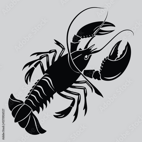 A  lobster with its claws raised image silhouette design vector art and illustration