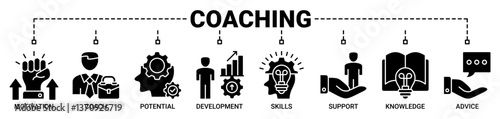 Coaching banner web icon vector illustration concept with icons solid black color symbol background.