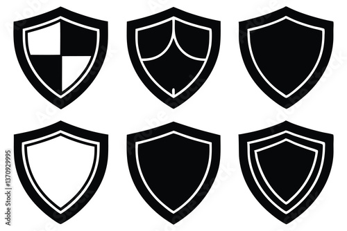 A set of classic silver shields, icons of security and heraldic emblems