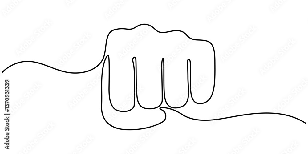Obraz premium Raised Fist Continuous Line Art Illustration, Thumbs up hand drawn design, Oncoming fist continuous one line drawing, Courage Line Icon, Clenched fist - VECTOR, Human hand as fist black and white.