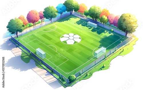 Soccer field with park, and isometric view.
