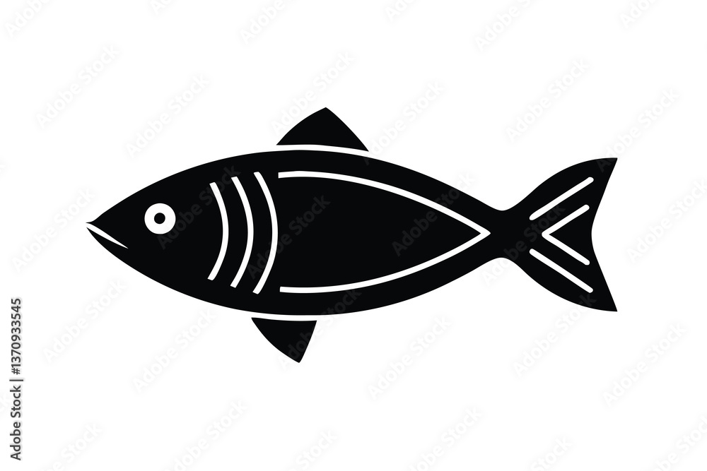 Fototapeta premium Black vector fish, isolated aquatic animal illustration