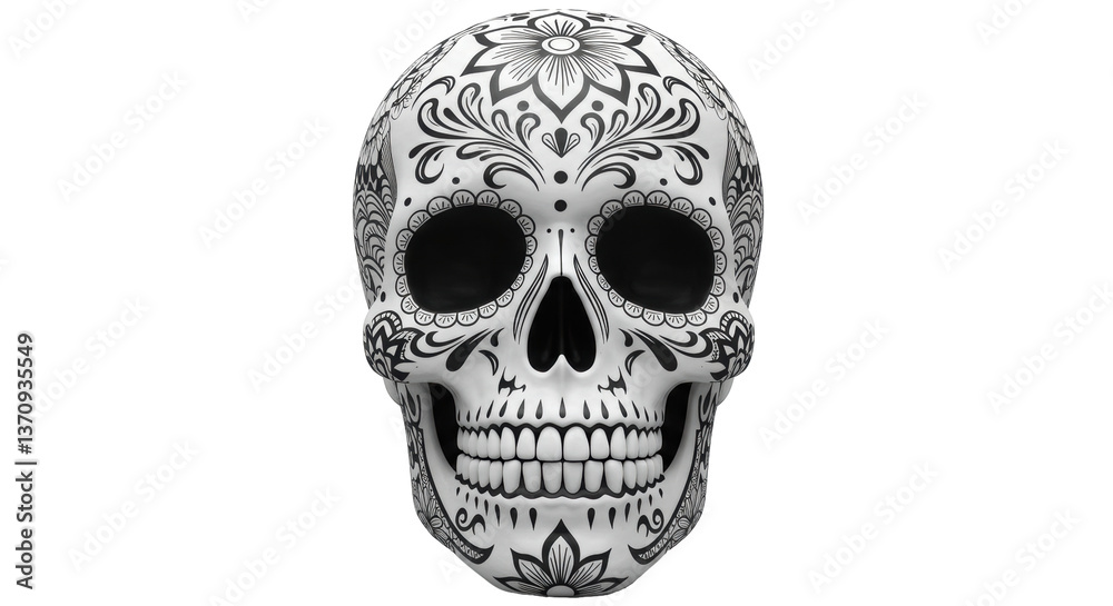 Fototapeta premium Isolated Ornate Sugar Skull with Floral Designs