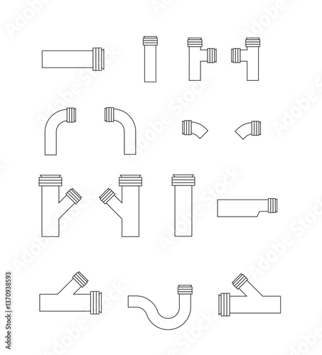 drain spare parts, bend, T piece, bevel bend in illustrator