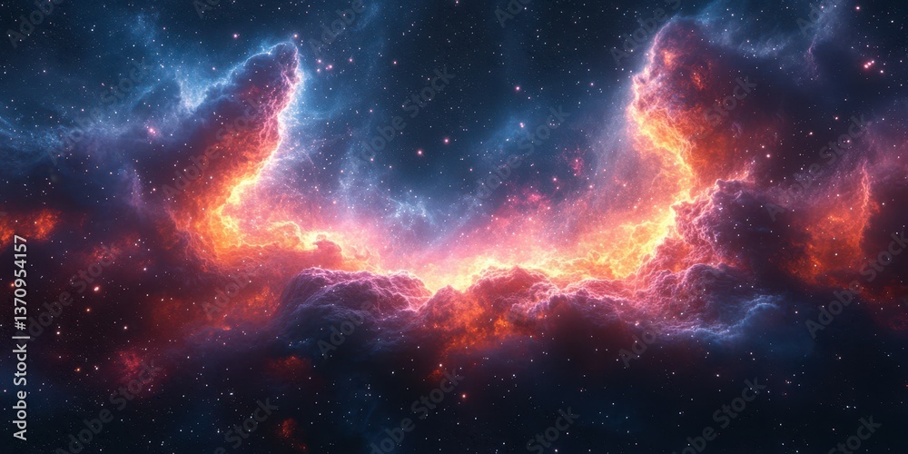 Fototapeta premium Colorful cosmic nebula with swirling clouds and glowing stars in deep space during the nighttime sky