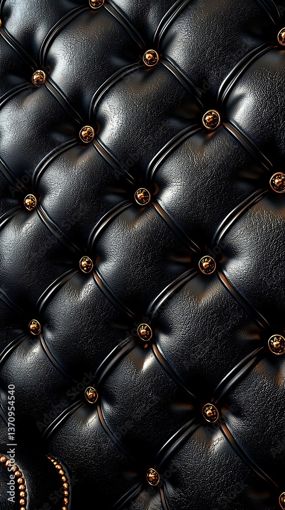Naklejka premium Royal black leather cushion with golden buttons high resolution photo