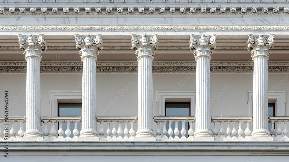 Fototapeta premium Classic Architectural Facade With White Columns and Balconies