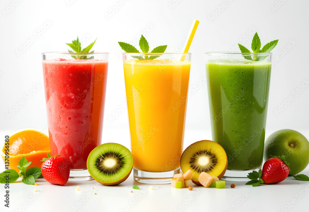 Refreshing fresh fruit drinks in glass with ice and ripe fruits Refreshing fresh fruit drinks in glass with ice and ripe fruits