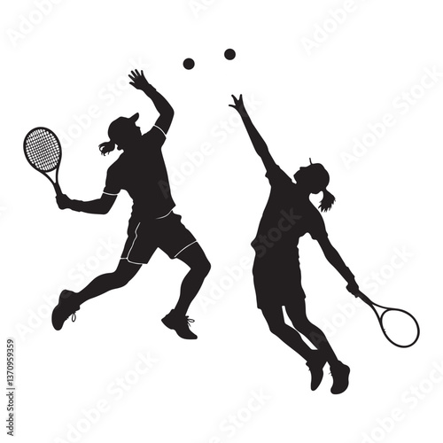 Tennis Players in Action Serving and Hitting, Athletic Movement and Sports