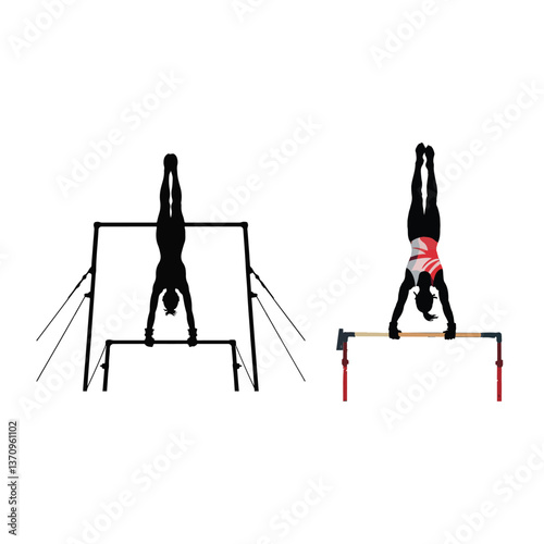 Gymnast Silhouettes on Bars Gymnastics, Athletic Skills, and Balance
