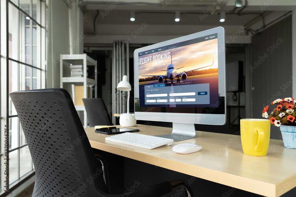 Online flight booking website provide modish reservation system . Travel technology concept .