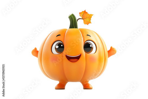 Cute friendly pumpkin cartoon character isolated on white or transparent background.