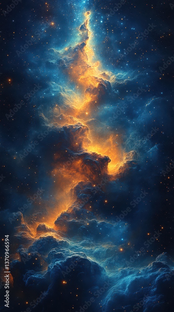Fototapeta premium Colorful cosmic clouds illuminated by stars create a beautiful nebula in deep space at night