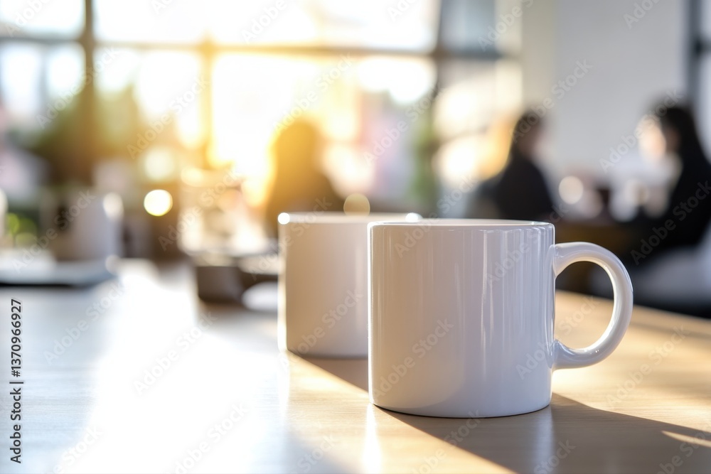 Coffee or tea cups on the office table background Coffee or tea cups on the office table background