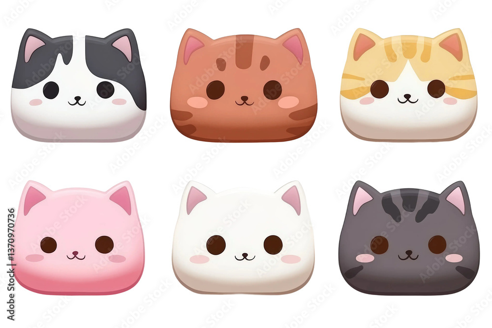 Fototapeta premium Cute and Adorable Cartoon Cat Faces in a Variety of Colors and Styles with Playful Expressions Perfect for Children's Products and Designs