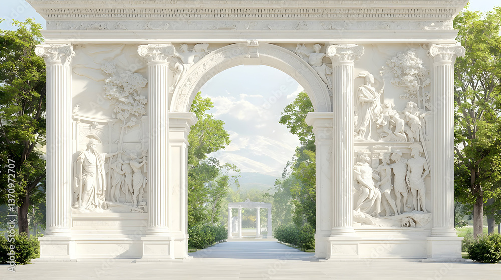Obraz premium White Stone Archway Through Lush Garden